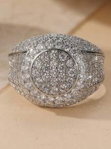 1pc Women's Gothic Luxury Ring, Round Wide Band Synthetic Cubic Zirconia, April Birthstone Blue/Purple Sparkle Unisex Jewelry, Suitable For Wedding, Party, Daily Wear And Valentine's Day Gift, Party Accessory | High-Quality Finish, Bridal Wedding Jewelry