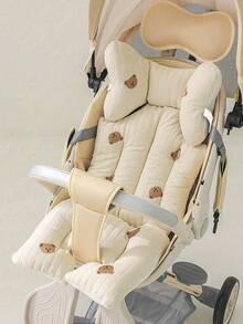 1pc婴儿推车绣花坐垫秋冬宝宝厚靠垫保暖儿童推车婴儿餐椅坐垫四季通用柔软舒适 - 米色 - 查看 12