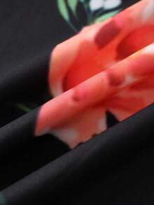 Vintage Floral Print Loose Kimono Cover Up, 3/4 Sleeve, Chinese Style, Lightweight Breathable Fabric, Casual Beach Cover-Up, Summer Fashion Outerwear - Black - View 6