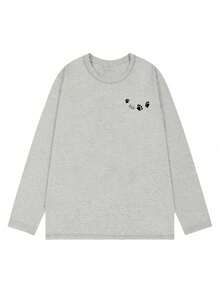 Women's Loose Fit Cartoon Print Long Sleeve Cotton T-Shirt, Versatile For Spring And Autumn - Light Gray - View 5