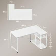 Mesa de juego GUNJI de 110 cm con compartimentos de almacenamiento, mesa de esquina reversible para PC, mesa de ordenador, mesa de juego de esquina para estudio - Blanco - Ver 6
