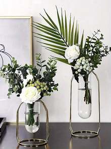 1 Stück Metallrahmen Goldene Vase, moderne kreative Hydroponik Vase, dekorative Heimdekoration für Wohnzimmer, Esszimmertisch, Bürotisch, Blumen- & Trockenblumenarrangement Raumdekoration Blumenvase Glasvase