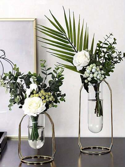 1 Stück Metallrahmen Goldene Vase, moderne kreative Hydroponik Vase, dekorative Heimdekoration für Wohnzimmer, Esszimmertisch, Bürotisch, Blumen- & Trockenblumenarrangement Raumdekoration Blumenvase Glasvase