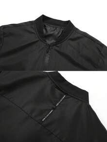 Men's Stand Collar Zip-Up Baseball Jacket - Black - View 3