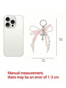 Y2k 粉红丝带蝴蝶结珍珠钻石十字架吊坠钥匙扣，精致的少女包饰，适合女孩、学生和的可爱包饰 - 适合背包、钱包、手机、礼品袋和日常学校使用的精美配饰，也可作为礼物赠送给朋友、生日礼物、教师节礼物、返校季节。