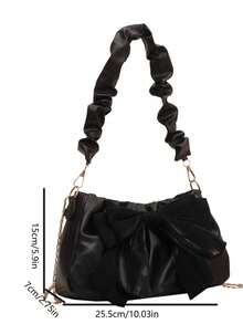 Bolso de hombro con cadena plisada y decoración de lazo - Negro - Ver 6