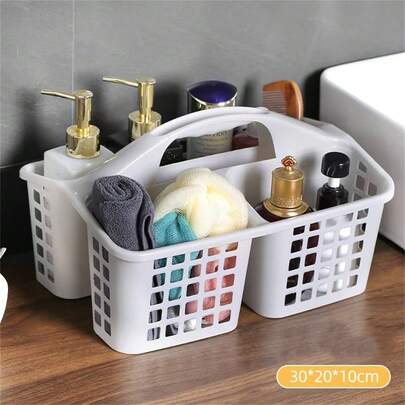 1 giỏ đựng đồ dùng nhà tắm cầm tay bằng nhựa dung tích lớn, tay cầm bền chắc, giỏ đựng đồ dùng phòng tắm chống thấm nước, giỏ đựng đồ dùng nhà tắm di động tiện dụng cho sinh viên ký túc xá, giỏ đựng đồ dùng nhà tắm dễ mang theo.