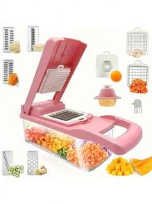 15pcs Complete Set Multi-Functional Vegetable Slicer, Simple To Make Salad, Suitable For Kitchen, Party, Outdoor, Manual Food Chopper With Container, Interchangeable Blade Onion Chopper, Potato Shredder, Kitchen Gadgets