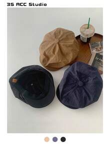 1 件装轻质透气复古快干贝雷帽，适合春夏街头穿着，适合小脸，带檐艺术家画家帽，大头尺寸，防晒，报童帽