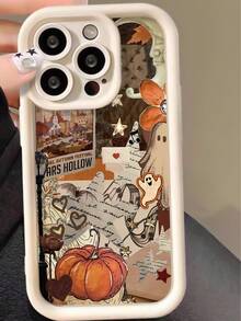 1pc Fashionable Halloween Pumpkin & Ghost Graphic Splicing Pattern Full Coverage Anti-Fingerprint White Soft Phone Case Compatible With IPhone 16 Pro Max/16/16 Pro/16 Plus/15/15 Pro Max/15 Pro/11/12/13/14 Pro Max/11 Pro/11 Pro Max/12 Pro/12 Pro Max/13 Pro/13 Pro Max/14 Pro/14 Pro Max, Creative High-End Design - Multicolor - View 3