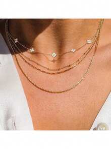 1 chiếc vòng cổ cỏ bốn lá may mắn, dây chuyền choker cao cấp thanh lịch bằng thép không gỉ, dây chuyền xương đòn dài thời trang không phai màu, dây chuyền vàng tua rua duyên dáng, quà tặng cho phụ nữ, ngày lễ tình nhân, ngày của mẹ - Vàng - Xem 3