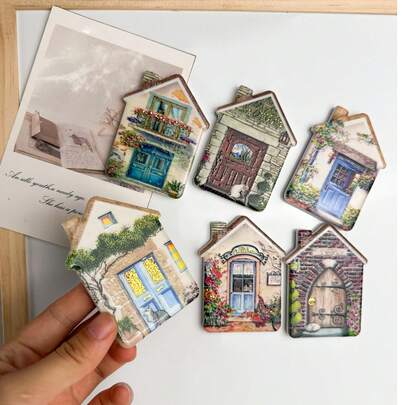 1 件可爱乡村花卉温馨房屋形状金属箔三聚氰胺冰箱贴，适合家居装饰、日常使用和节日礼物