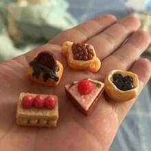 5件/10件迷你DIY模拟食物玩娃娃屋微型蛋糕装饰、树脂配件、面包卷、场景布置 - 彩色 - 查看 3
