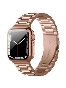 2 件不锈钢金属表带可调节、可拆卸，兼容 Apple Watch + TPU 保护壳，带屏幕保护膜，玫瑰金色，兼容 Apple Watch Ultra 3 2 1 系列 10 9 8 7 6 5 4 3 2 1，38/40/41/42/44/45/46/49 毫米，适合男女