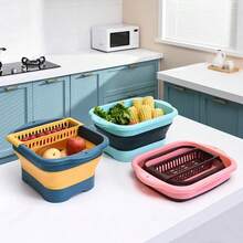 2.77 Gallon 10.5L Collapsible Dish Basin With Drain Plug Outdoor Multiuse Foldable Sink Tub Dishpan Wash Basin Portable Kitchen Storage Tray For Camping RV Beverage Bucket - màu xanh lá - Xem 2