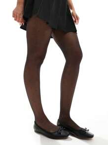 1 件女士超薄波尔卡圆点连裤袜，紧身塑身长袜适合日常穿着 - 黑色 - 查看 3