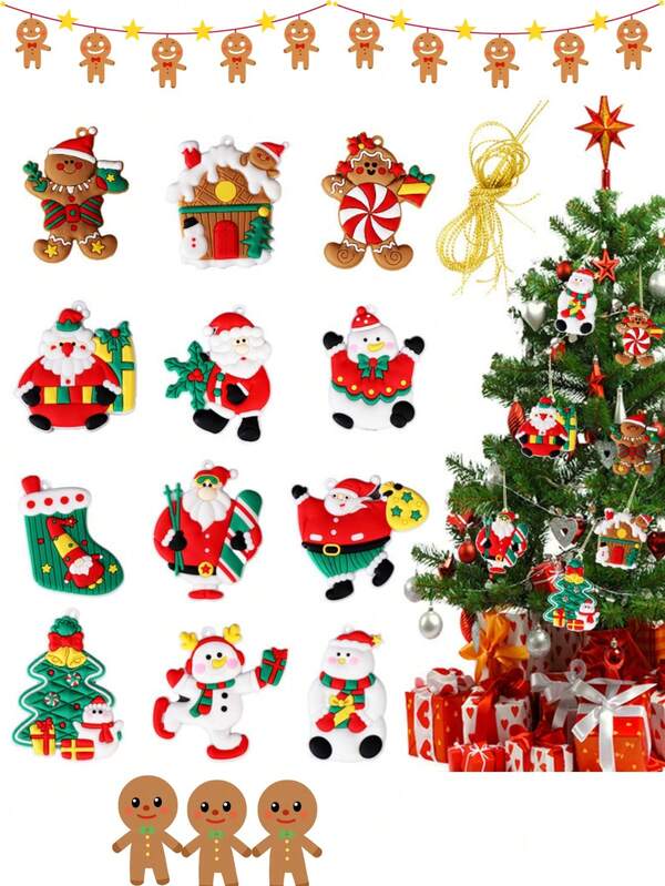 12 Pcs Gingerbread Man, Christmas Ornaments Cute Snowman, Xmas Tree Decorations, Hanging Party Ornaments, Christmas Decor Home Decor Christmas Decorations Room Decor Winter