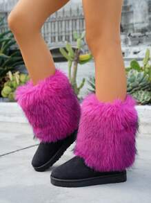 Damen Schneestiefel Y2K einfarbig 2025 Neu Herbst/Winter rutschfest Große Größen Schlüpfen Flauschig Flauschig Stiefel Dick Warm Mode Einfach Sexy Schlank Flauschig Schuhe, Elegante Flauschig Patchwork Party Magenta