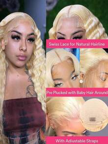 613 13x4 Curly Human Hair Wigs 200 Density HD Lace Front Wigs Human Hair Pre Plucked For Women Deep Wave Glueless Wigs Human Hair Blonde Wigs With Baby Hair 40inch - 613 - Xem 4