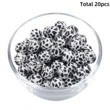 20pcs 12/15mm Leopard & Cow Print Silicone Beads, DIY Necklace Bracelet Jewelry Making Keychain Decoration Beads Set