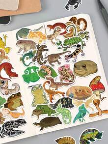 50pcs Colorful Reptile Stickers - Cartoon Lizard, Snake, Toad Decals For Laptops, Suitcases, Phones - PVC, Self-Adhesive, Mixed Colors, Asymmetrical Shapes, Fun Decoration, Whimsical Decor | Vibrant Animal Stickers | PVC Stickers, Reptile Accessories, Perfect For Winter, New Year - Multicolor - View 3