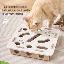 2025新款互动猫玩具趣味盒，猫咪益智玩具促进智力发展和身体活动，包含3个球形玩具（颜色随机），带迷宫隧道和铃铛球，耐用毛毡材质，无需电池，适合室内猫咪。 - 彩色 - 查看 5