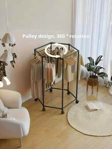 1pc Hexagonal Rotating Clothes Rack, Heavy Duty Rolling Garment Rack, Space-Saving Sturdy Metal Floor Standing Multi-Bar Clothes Rack, Suitable For Bedroom, Dorm And Balcony, Rotating Clothes Rack For Room, Bedroom, Living Room, Holiday Gift - Multicolor - View 3