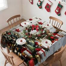 1pc Rectangular Tablecloth, Perfect For Christmas Atmosphere! Vintage Wood Grain & Snowy Landscape Pattern With Holiday Elements, Suitable For Holiday Gatherings, Daily Home, Living Room, Dining Room, Outdoor Picnics, And Theme Events
