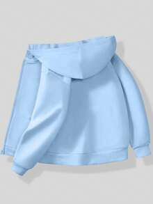 Tween Girls Medium And Large Children's Hooded Zipper Sweatshirt With Pockets, Autumn And Winter, Simple Style Nice - Baby Blue - View 2