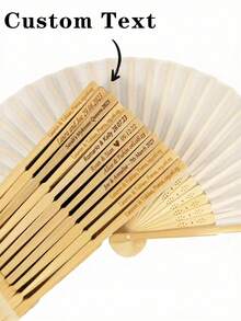 Personalized Engraved White Folding Fan, Custom Lettering Fan, Personalized Wedding Fan, Engagement Gift, Bridal Gift, Party Favor, Best Man Gift, Wedding Thank-You Gift, Birthday Gift, Baptism Gift, First Communion Gift, Personalized Gift Idea, Bamboo Folding Fan, Can Be Used For DIY Creative Blank Printing Advertising Gifts. Multifunctional, Highly Decorative, And Of Superior Quality, It Is An Ideal Gift For Her, Suitable For Tea Room, Valentine's Day, Mother's Day, Father's Day. - Multicolor - View 3