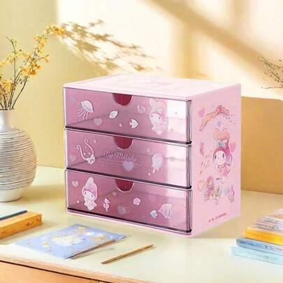  MINISO Sanrio My Melody Multi-Drawer Storage Unit, Easy-Pull Drawers & Lightweight Build, Adorable Hello Kitty/Melody Design, Suitable For Dressers, Dorms & Travel Organization (1PC)