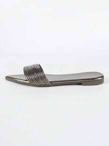 1双法式平底穆勒鞋，黑色尖头性感百搭绑带凉鞋，优雅性感，PU皮革材质，适合海滩、办公室、居家、户外等场合（建议选购小一码） - 灰色 - 查看 6