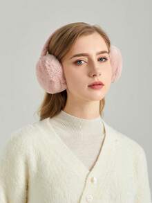 1pc Solid Color Foldable Plush Earmuffs Winter Accessories - Pink - View 3