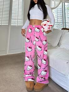 SANRIO 3pcs Hello Kitty Women's Plush Warm Lounge Pants, Cute & Comfortable For Autumn/Winter - Multicolor - View 10