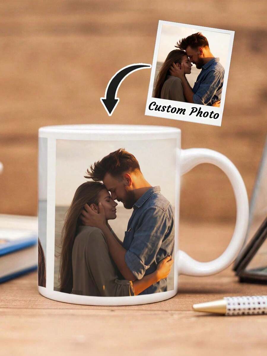 1pc Custom Photo Mug, Personalized Photo Coffee Mug, Personalized Photo Anniversary Mug, Housewarming Gifts, Valentine's Gift, Anniversary Gift, Graduation Gift, Mother's Day Gift, For Anniversaries, For Valentine's Day, For Mother's Day, For Birthdays, For Children's Day, For Father's Day, For Graduation, For Weddings, For Housewarming Kitchen, Dining Room, Living Room, Bedroom, Office, Tea Room, Home,Women's Happiness Boost Back To School - 白色 - 查看 1