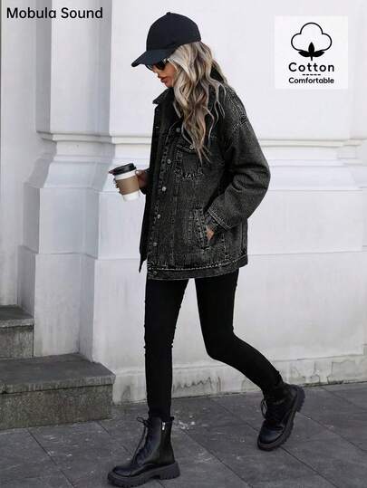 Mobula Sound# Versatile Casual Sports Fashion Women's Jacket, Blue Y2K Student College Young Style, Spring Autumn Winter Fall