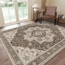 1 Pieza Alfombras para sala de estar, alfombras vintage lavables a máquina y antideslizantes, alfombra impresa de pelo bajo y ligera para dormitorio, comedor, oficina en casa, color marrón claro, alfombra de pelo bajo - Ébano Taupe - Ver 1