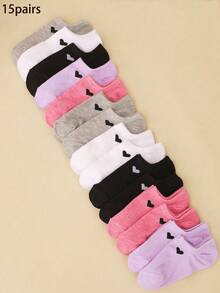 3/6/9/15双装男女通用爱心透气低帮袜，时尚百搭休闲袜，隐形袜，吸湿排汗简约风格，适合所有季节和场合 - 彩色 - 查看 2