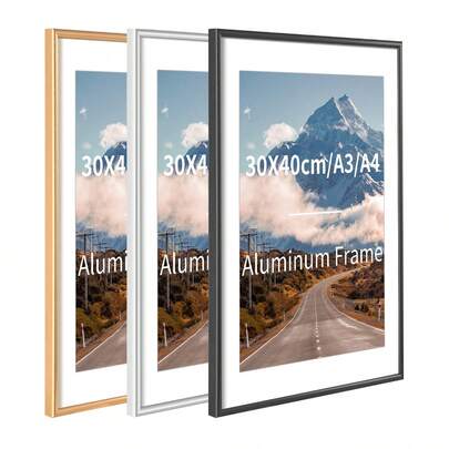 1pc Aluminum Alloy Photo Frame, 30x40cm, A3, A4 Metal Picture Frame, Round-Edge Simple Poster Frame, Classic Decorative Frame In Gold, Silver And Black, Suitable For Photos, Pictures, Diamond Paintings, Posters, Art Works Decoration, Vertical Or Horizontal Hanging On Home Walls, Desktop Photo Frame