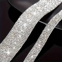 1/3pcs Self-Adhesive Crystal Rhinestone Diamond Ribbon - DIY Diamond Ribbon Stickers With 2 Mm Rhinestones For Arts Crafts,Bling Silver Ribbon Rolls For Phone,Car Decoration - Silver - View 6
