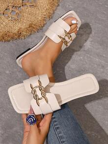 Ximi Ruo Women's Fashion Casual Strap Slide Sandals, Comfortable Flat Heel Open Toe Beach Slippers For Summer,Holiday Essential - Beige - View 3