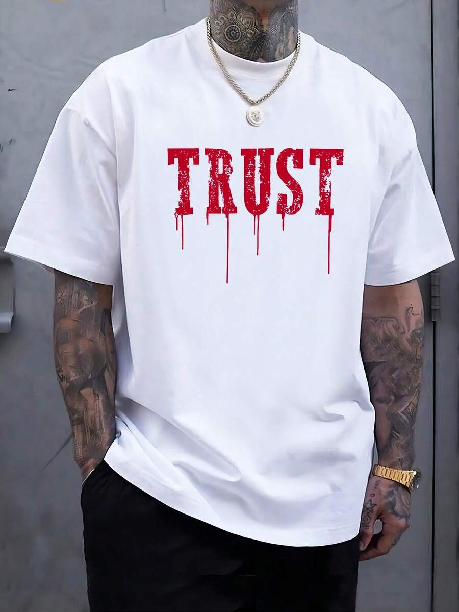 Black Graphic Tee For Men - Casual Athletic Style, Short-Sleeved Crewneck, Distressed Red Printing, 100% Cotton, Ideal For Summer Outdoor And Casual Use - trắng - Xem 1