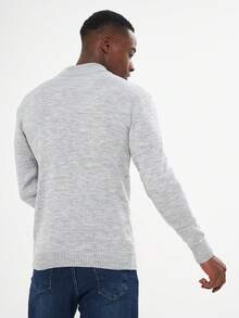 Herren hellmelierter einfarbiger gestrickter Rundhals Pullover - Grau - Übersicht 3