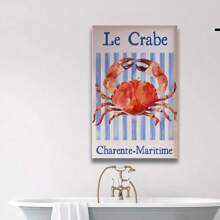 Framed Le Crabe Print, Blue Nautical, Aesthetic Kitchen Decor, French Seafood Poster, Dinner Party, Vintage Style, Retro Food Print, Lobster Crab.Home Living Room Office Wall Decor, Perfect Gift And Wall Decoration, Room Decor, Wall Art Decor, Wall Decor, Living Room.