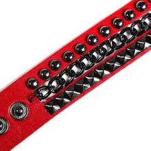Eigso 3 Pcs Leather Punk Bracelets Men Women Of Rock Rivet Wrap Retro Spike Bracelet Adjustable - 紅色 - 查看 4