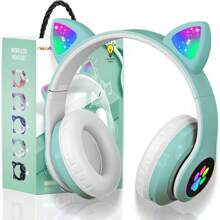 Bluetooth Headphones, Cute Ear Cat Ear LED Light Up Foldable Headphones Stereo Over Ear With Microphone/TF Card Wireless Headphone For IPhone/IPad/Smartphone/Laptop/PC/TV(P)