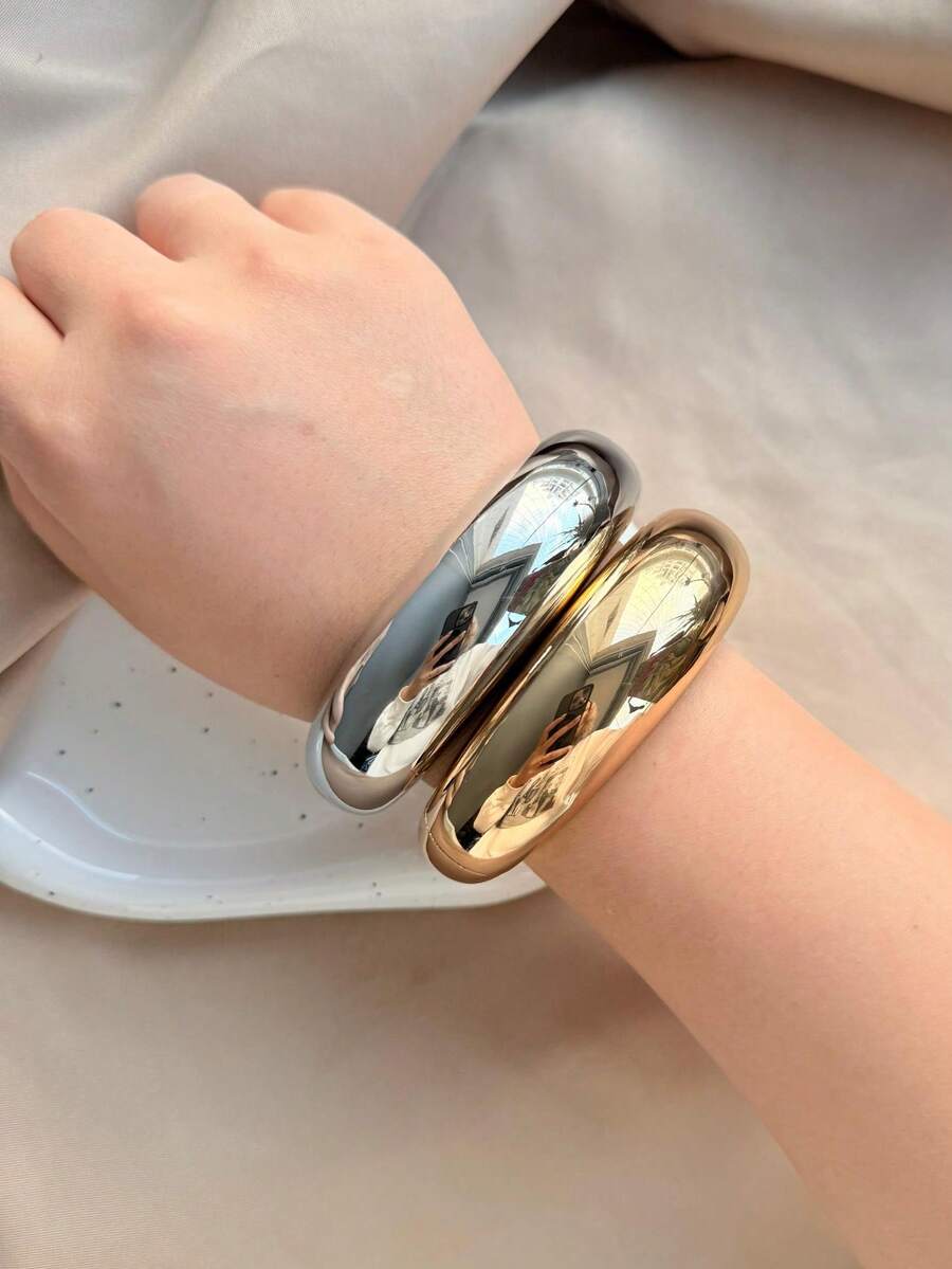 1 Piece Asymmetrical Geometric Bracelets With Gold And Silver Spring Clasp In Minimalist Style - IPL2551116 - View 1