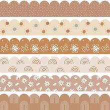 84Ft Boho Bulletin Board Borders, Boho Classroom Decorations, Retro Floral Daisy Sun Rainbow Dot Trim Borders For Teacher School Supplies Classroom Door Wall Decor, 6 Styles, Brown