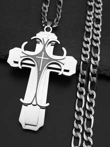 Luxury Layered Cross Pendant Necklace Men Accessories Stainless Steel Chain Male Necklaces Jewelry Gifts - Necklace - View 2