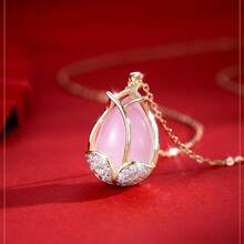 Tulip Dream Crystal Necklace For Women Casual Fashion Collarbone Chain New Noble Elegant Unique Inlaid Diamond Choker - 粉色 - 查看 1